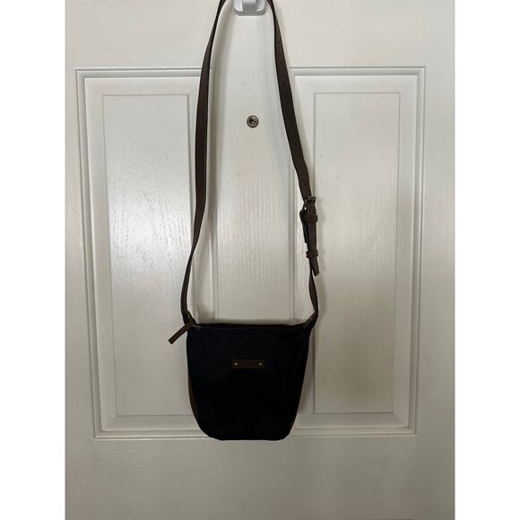 LL Bean Canvas Crossbody Bag Small Blue Brown Canvas Leather Travel Hiking - Picture 6 of 8